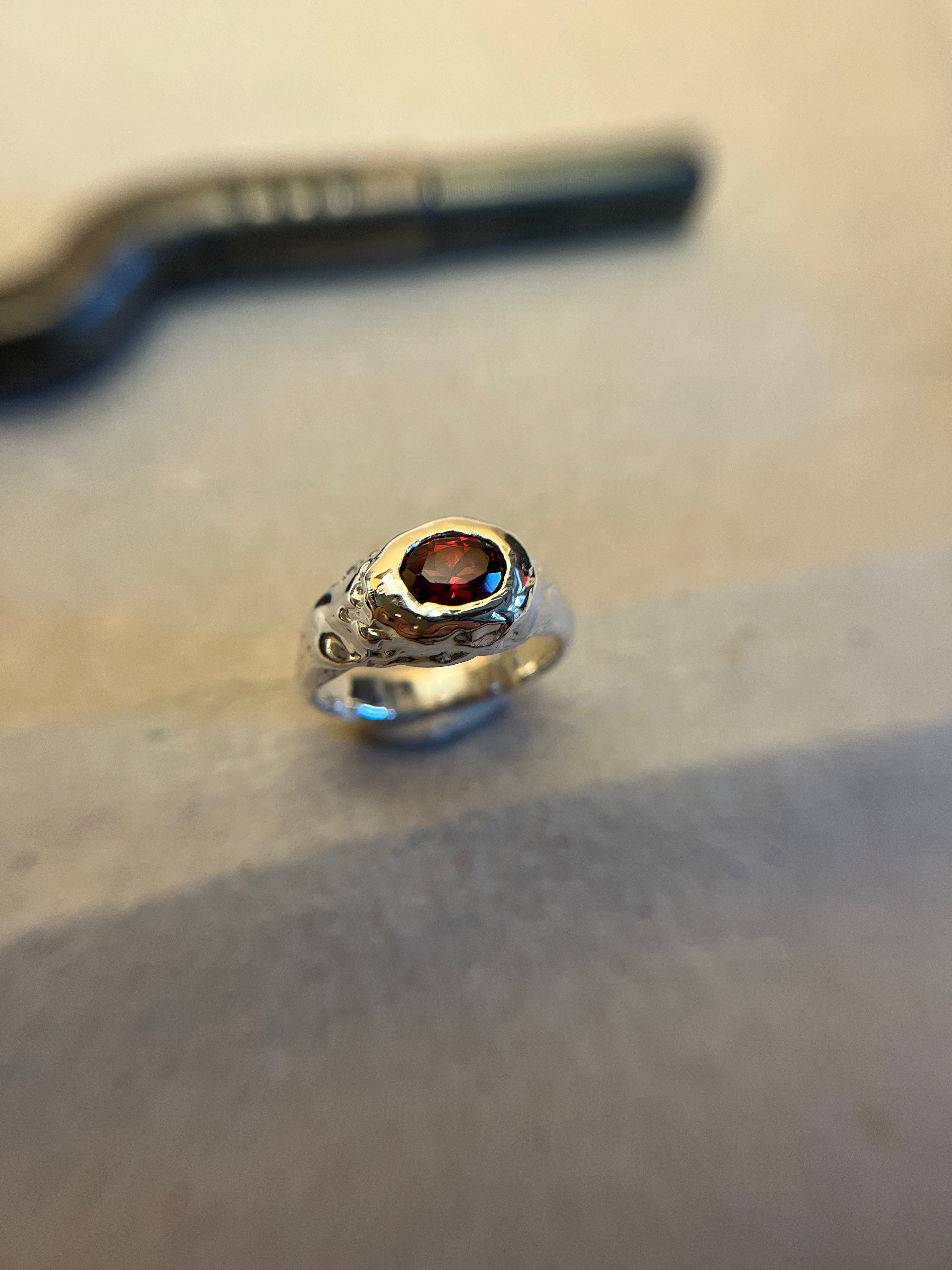 Garnet ring one of a kind, handmade in aterling silver